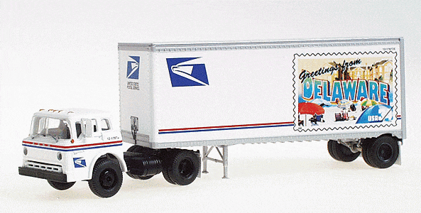 Caminhão HO Ford "C" c / 28 'Trailer - United States Postal Service Se - Delaware State Stamp - Athearn 93408