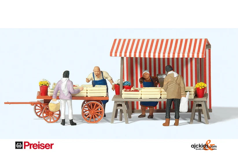 Preiser 10053 - Conjunto de vendedores de alimentos e carrinhos HO